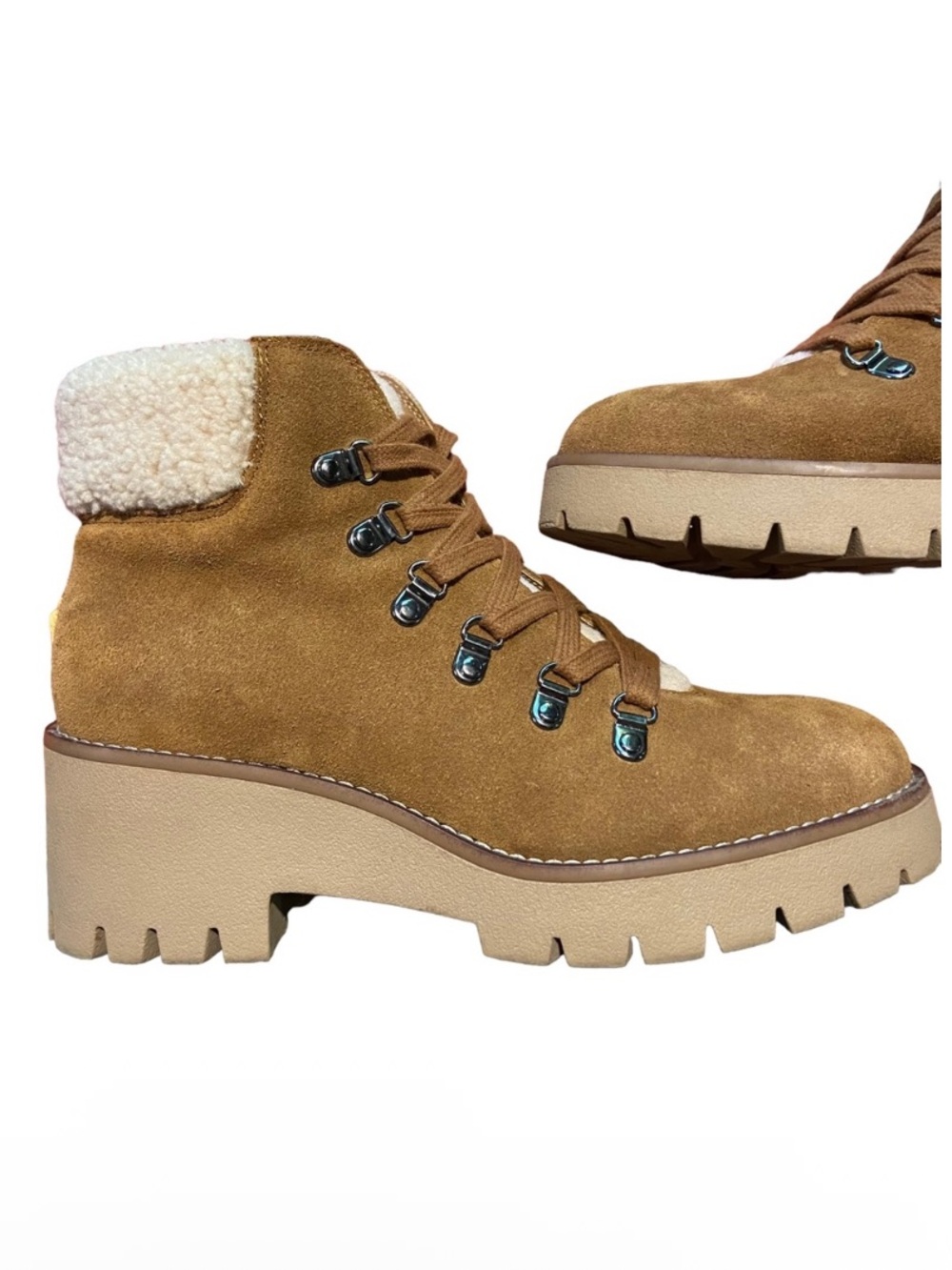 Blondo Hiking Boot Waterproof Devin Brown Lace Up Zip Chunky Sole 7.5
